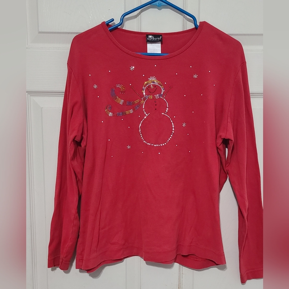Sunburst Red Snowman Long Sleeve Shirt XL